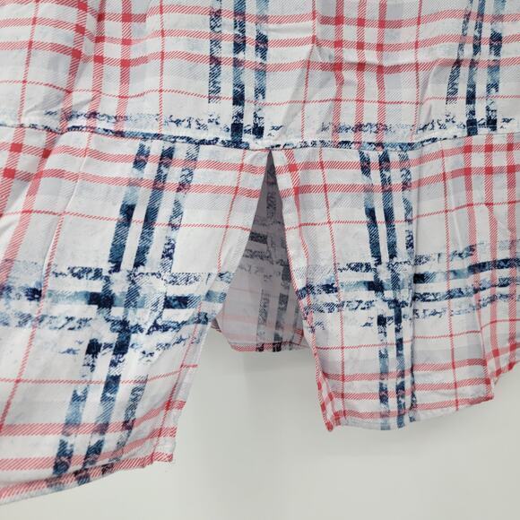 Signature Studio Women's‎ Plaid Button Down Roll Tab Sleeve Shirt Red White Blue - Picture 5 of 11